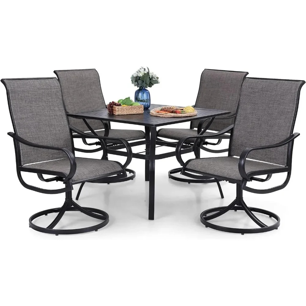 

Outdoor Dinings Table Sets, 5 Piece Patio Table Chairs Set with 4 Swivel Chairs 1 Metal Table,Outdoor Furniture Sets