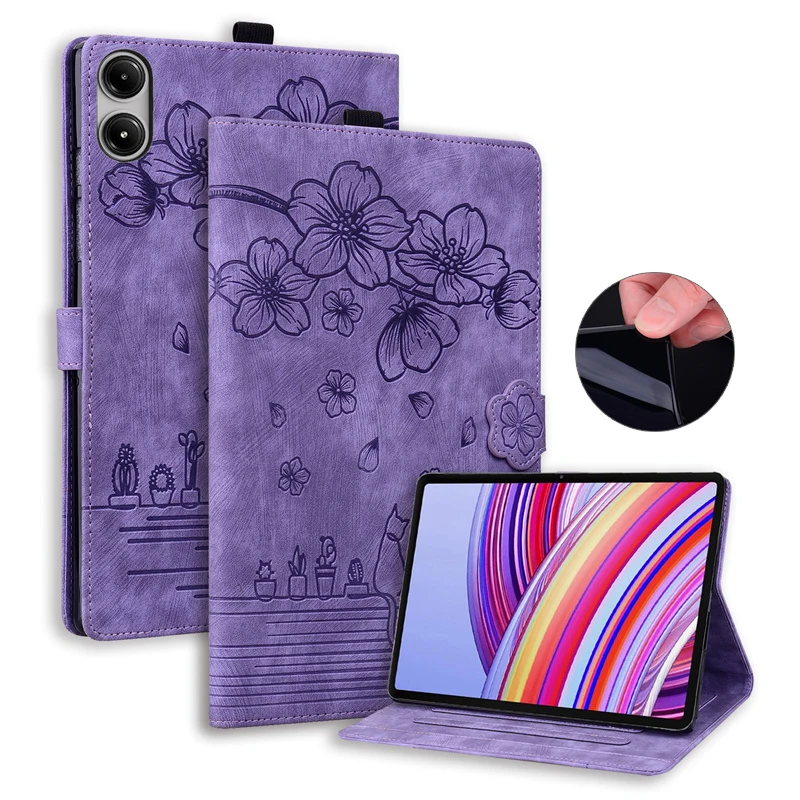 For Funda Redmi Pad Pro 12.1 12 1 5G Case Cute Cat Flower Embossed Magnetic Shell TPU Back for Xiaomi Poco Pad Case Cover Tablet