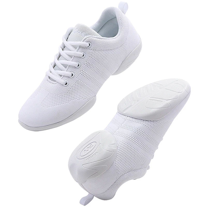 couple Fitness Dance Shoes Competitive Fitness Shoes Cheerleading Training Shoes Men\'s and Women\'s White Mesh Competition Shoes,