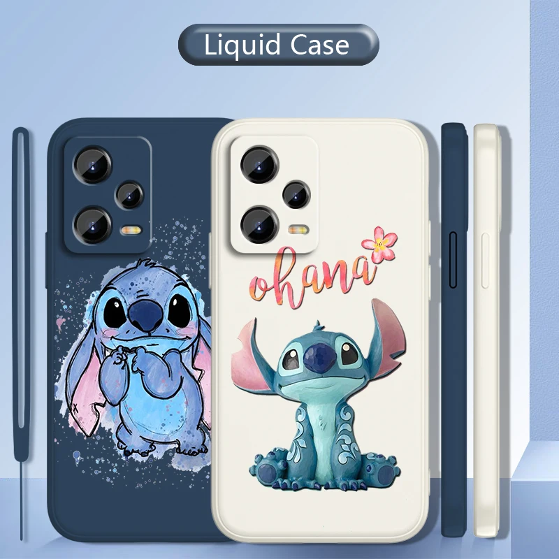 Stitch Lilo Cute Cartoon Disney Liquid Rope For Xiaomi Redmi Note 13 12 12S 12R 11 11T 11S 10 10S 9 Pro Plus 5G Soft Phone Case