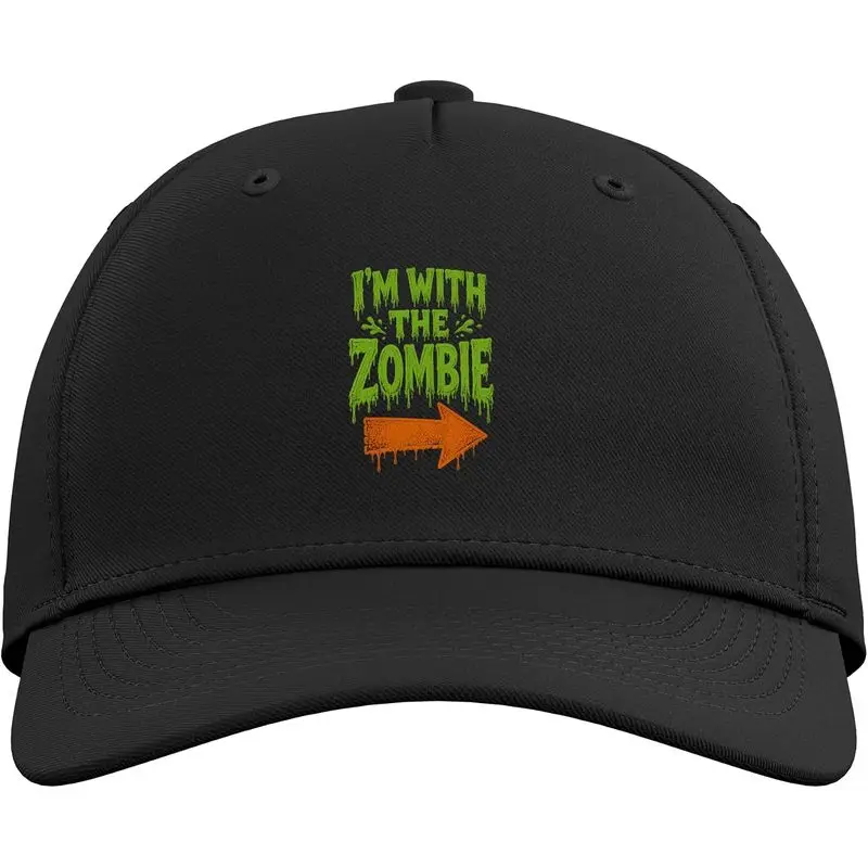 I'm with THE Zombie Funny Dripping Green Text Arrow Adjustable Baseball Hat