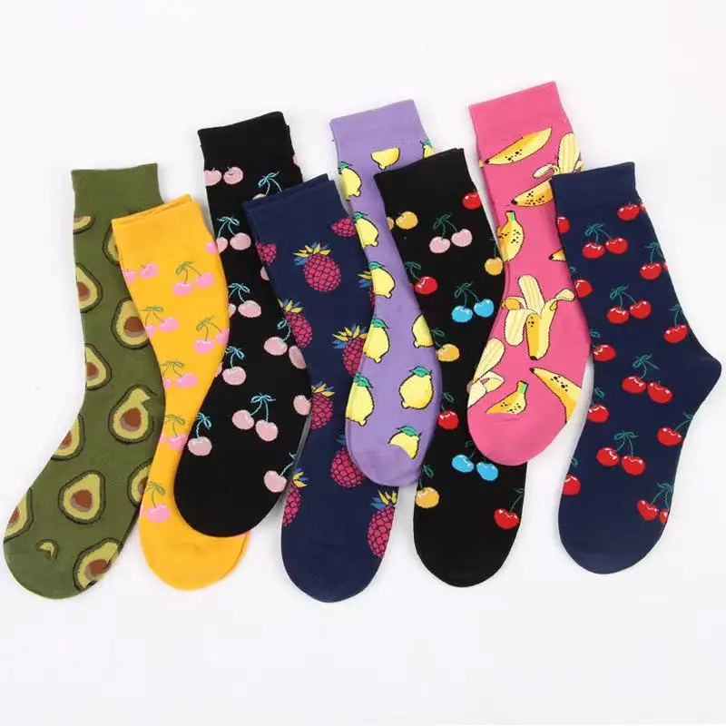 1 Pair Cotton Harajuku Unisex Street Skateboard Women Happy Socks Fruit Apple Pear Banana Lemon Cherry Funny Girls Sox Gift