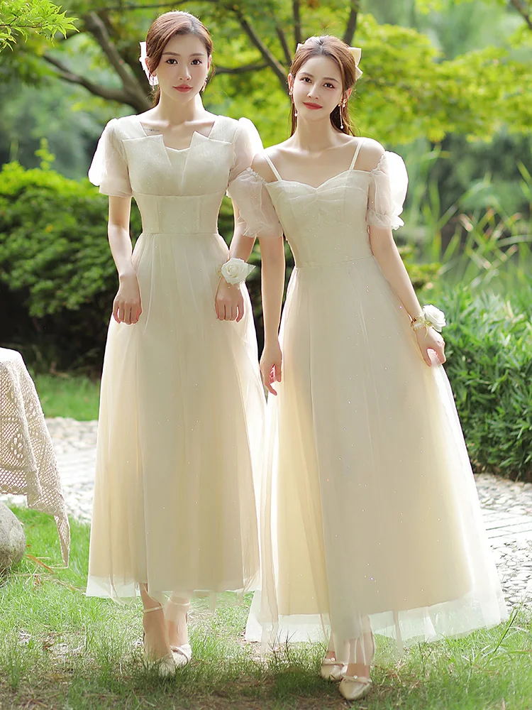 فستان خادمات طويل أنيق وحلو 2025 طراز جديد بأكمام قصيرة لفستان حفلات الزفاف أو حفلات الزفاف أو فرقة الأخوات أو الفرقة الموسيقية #2