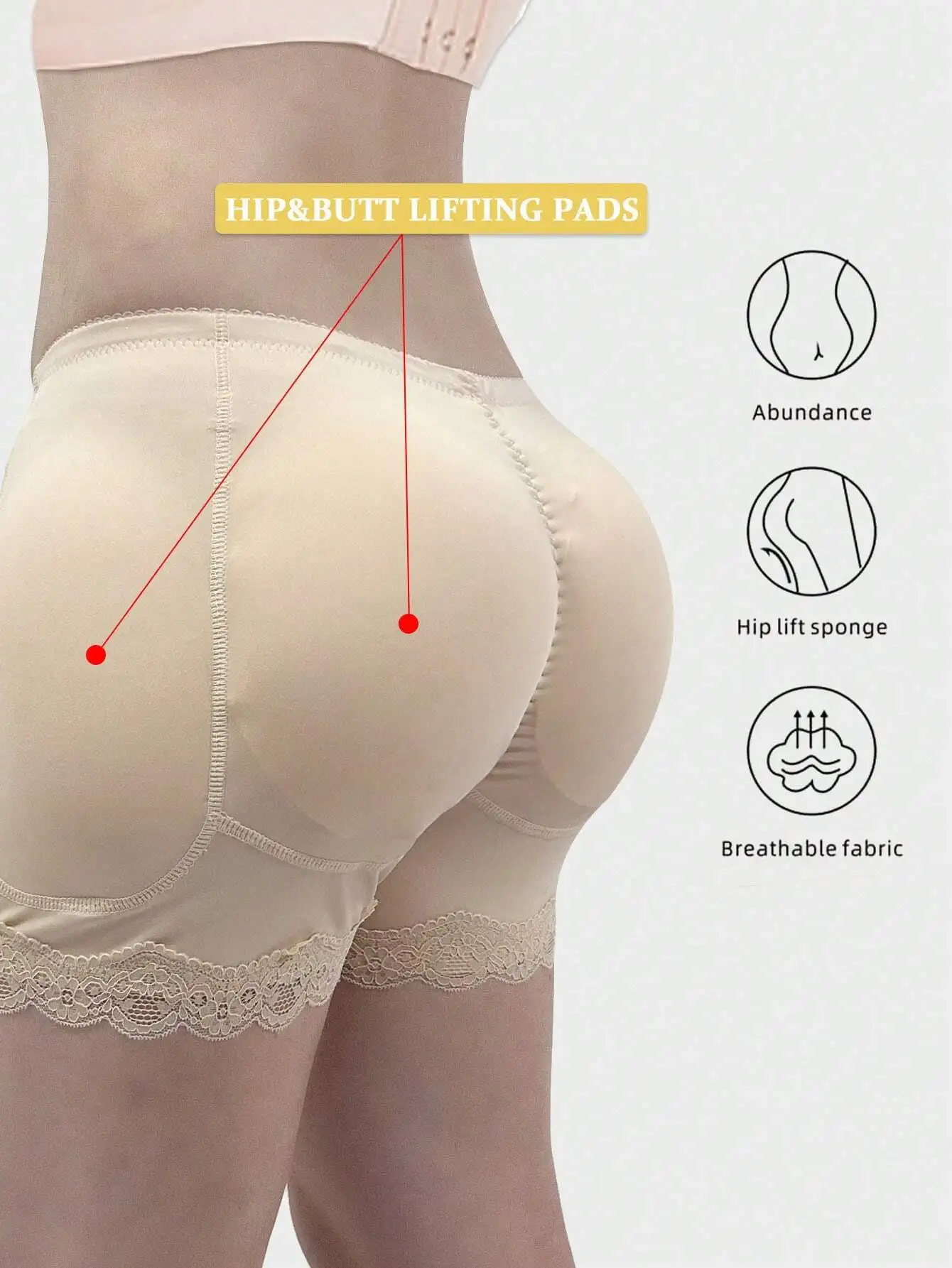 

Solid Color Lace Patchwork Shaping Shorts With Butt Pads