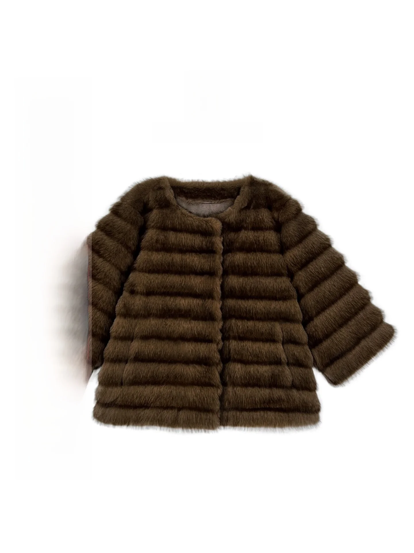 

ort Outerwear Women's Faux Fur Coat Cheese Sle Comfortable round Ne Button Closure Warm Polyester Fiber