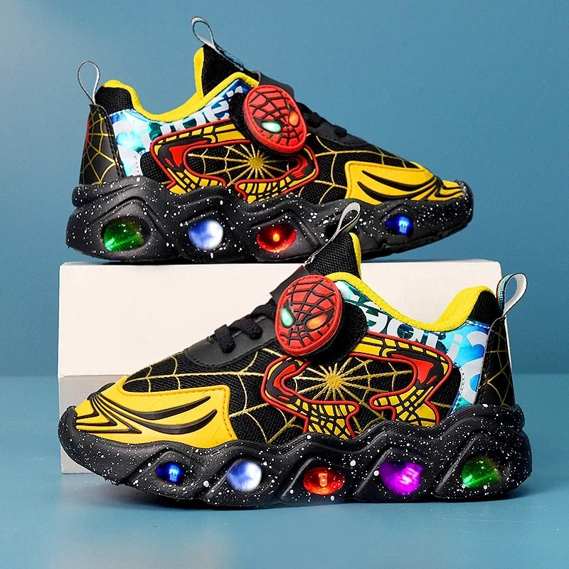 New Boys Girls Shoes Cartoon Spiderman Baby Casual Sneakers Led Light Luminious Spring Autumn Toddler Running Sport Shoes