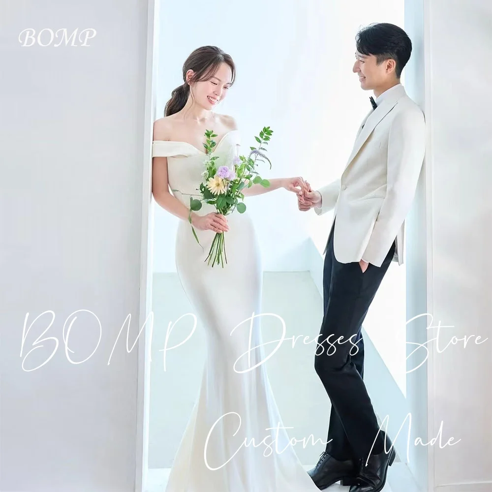 

BOMP Elegant Pleat Wedding Dress Off Shoulder Pleat Mermaid Sweep Train Ivory Taffeta Korea Photo Shoot Bridal Gown Customized