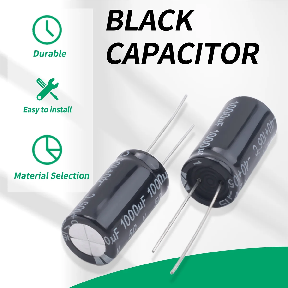 New Radial electrolytic capacitor 50 V 1000 u F 105 C 25 x 13 mm - Black (2 packs)