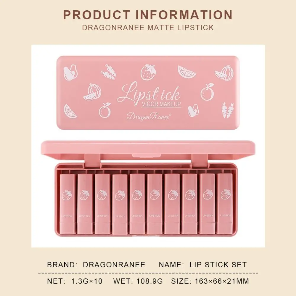 Fashion 10 Colors Mini Lipstick Moisturizing Orange Lip Gloss Waterproof Long-lasting Lip Makeup Women