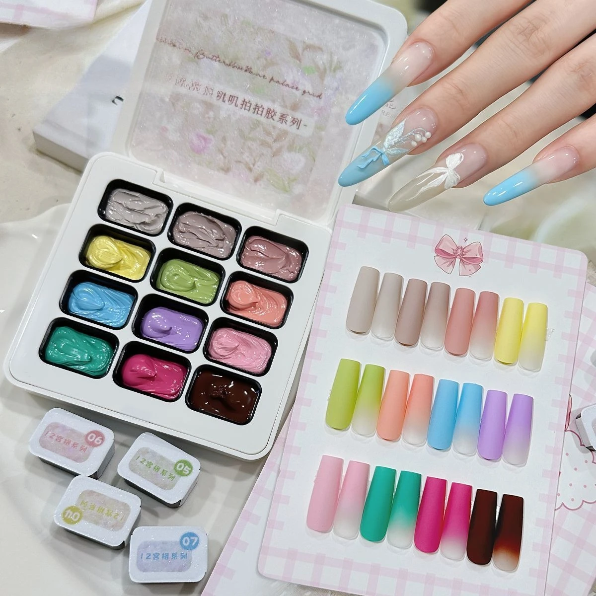 

Гель-лак для ногтей с 12 отсеками для трафаретного дизайна, УФ/LED, снимаемый, для создания омбре и градиентных эффектов, палитра для нейл-арта