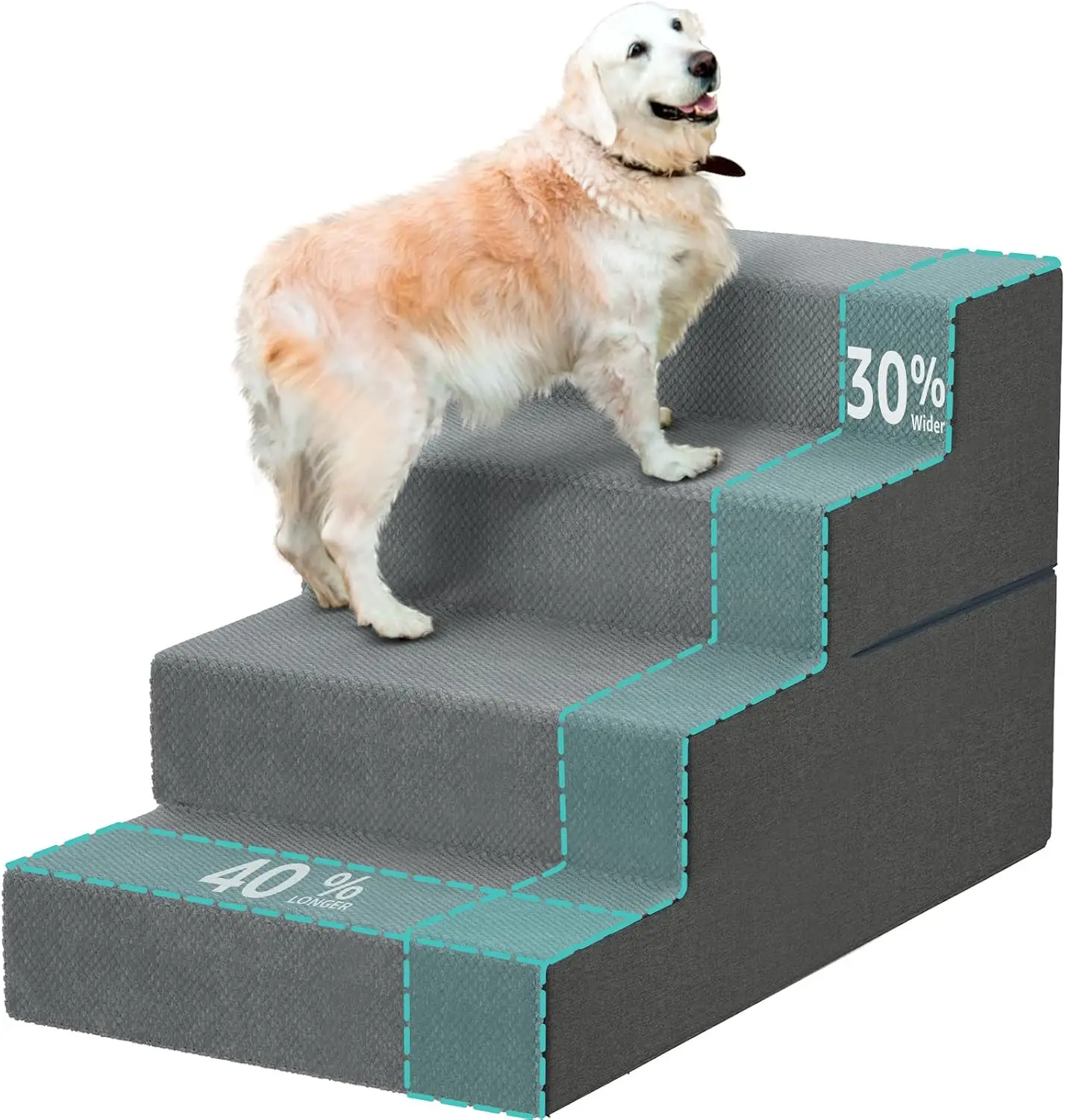 Large Dog Stairs for High Beds - 24 Inches Tall Extra Wide Pet Steps for Large Dogs to Get on Bed 4 Deep Step for Couch