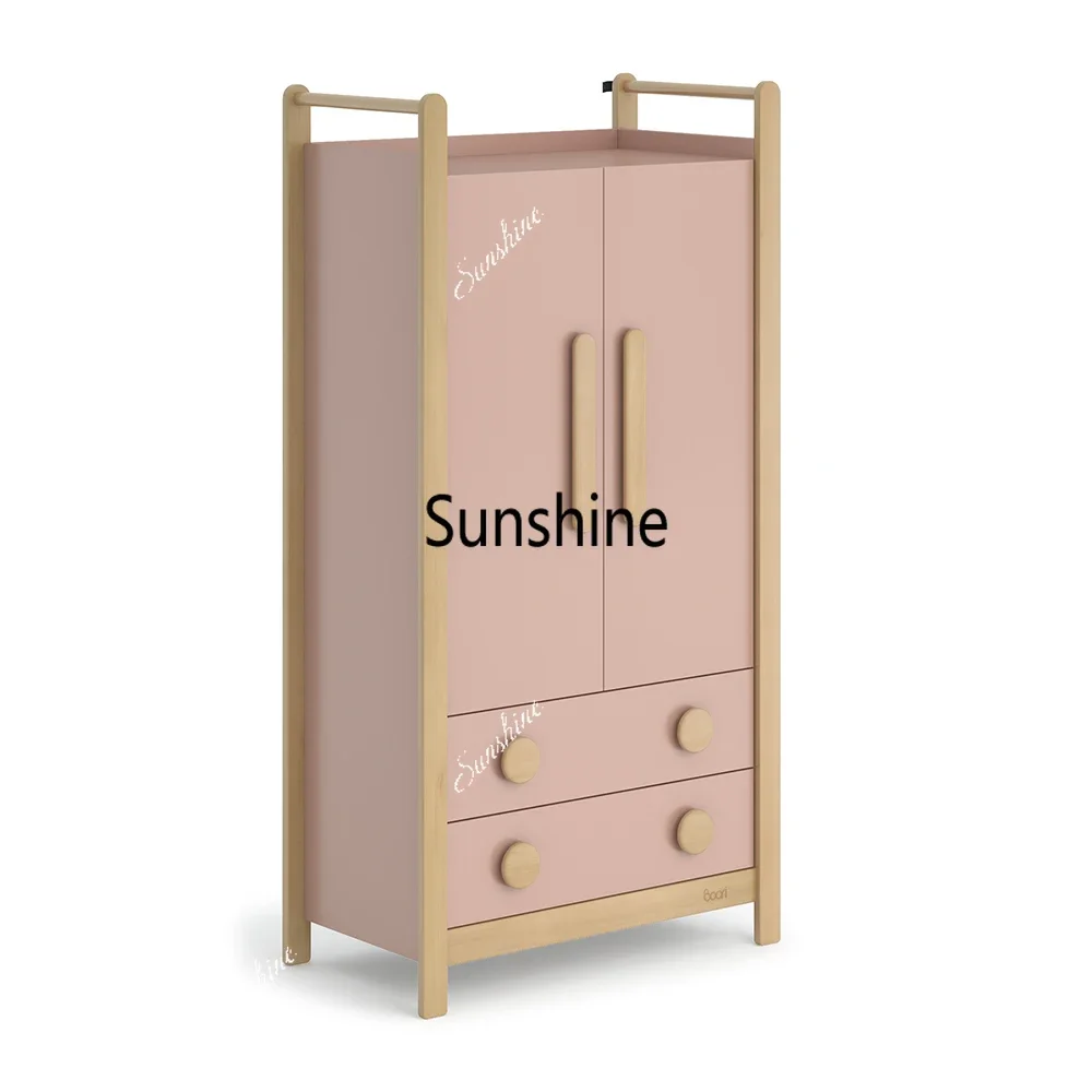 Luxury Solid Wood Kids Modern Closet Storage Wardrobe Clothes Organizer Adjustable Child's 2 Door 2 Drawer WardrobeY
