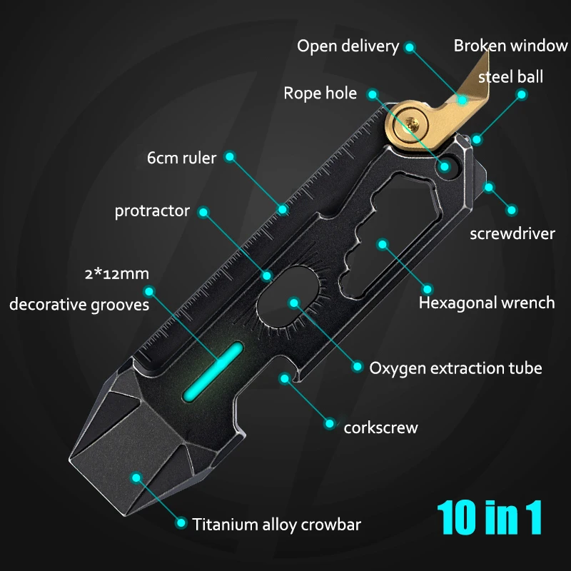 10w1 wielofunkcyjny лом ze stopu tytanu śrubokręt otwieracz do butelek Outdoor Camping klucz do jazdy konnej łamacz okien narzędzia EDC