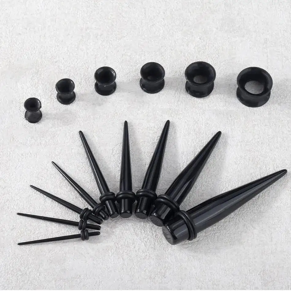 30pcs/lot UV Acrylic Ear Taper Plug with Silicone Ear Tunnels Plug Gauge Kit Ear Expander Stretcher Set Body Piercing Jewelry