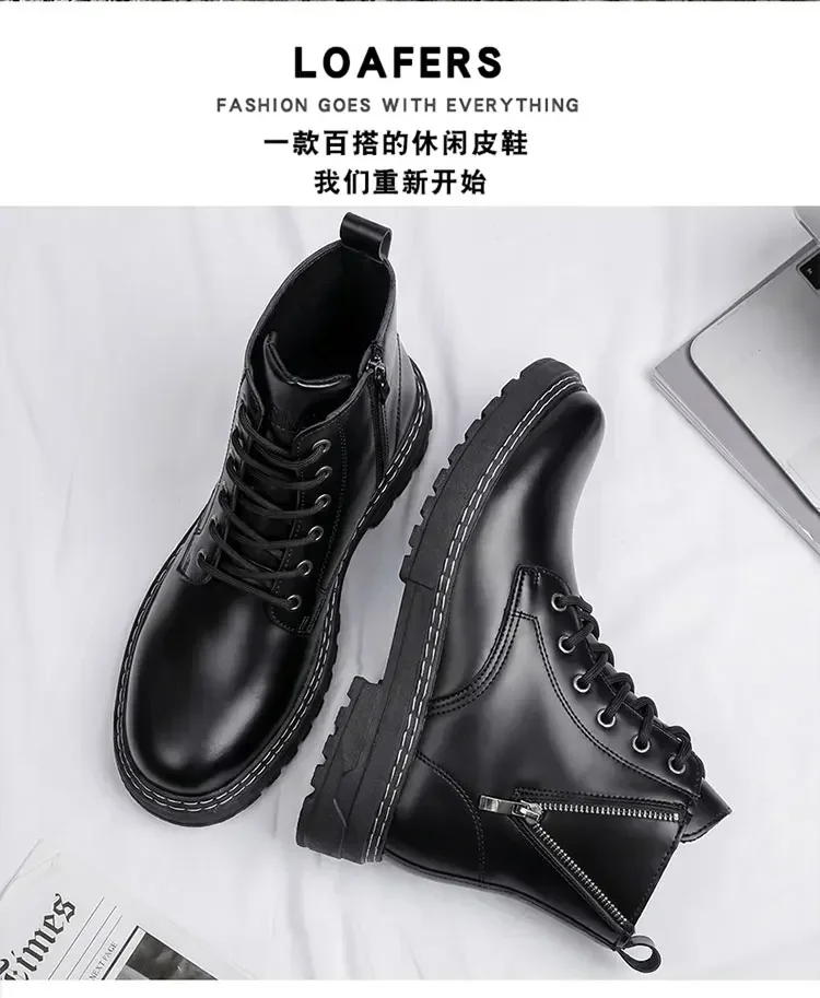 Herren High-Top-Stiefeletten, seitlicher Reißverschluss, dicke Sohle, rutschfeste Kunstlederstiefel, Freizeitschuhe für den täglichen Pendelverkehr und Spaziergänge auf der Straße. – Detail 2