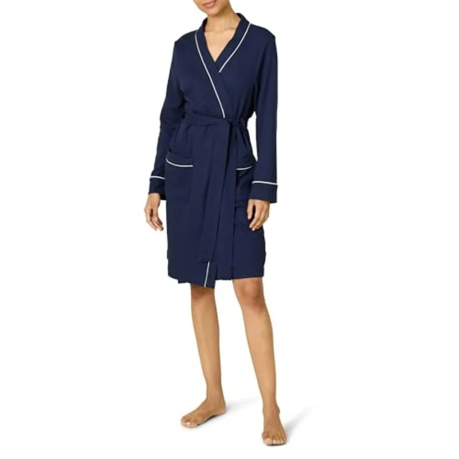 

Women's Lightweight Waffle Mid-Length Robe Sleepwear, -Navy, Medium
