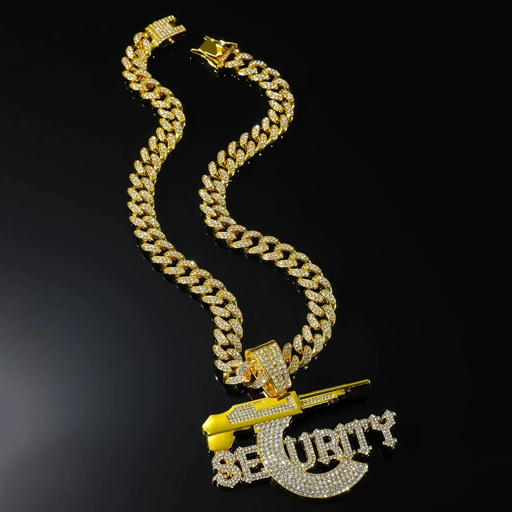 Hip Hop Sniper Gun Jewelry Letter SEURITY Pendant with 13mm Cuban Chain Men's and Women's Necklace Punk Hip Hop Accessories Gift view 4