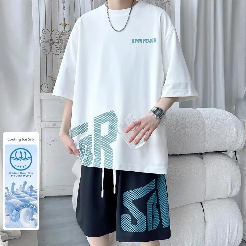 

Cool Dry Ice Silk Спортивная повседневная одежда для мальчиков-подростков Модный комплект из двух предметов Qui Dry Summer Faion ort Sve Футболка и ...
