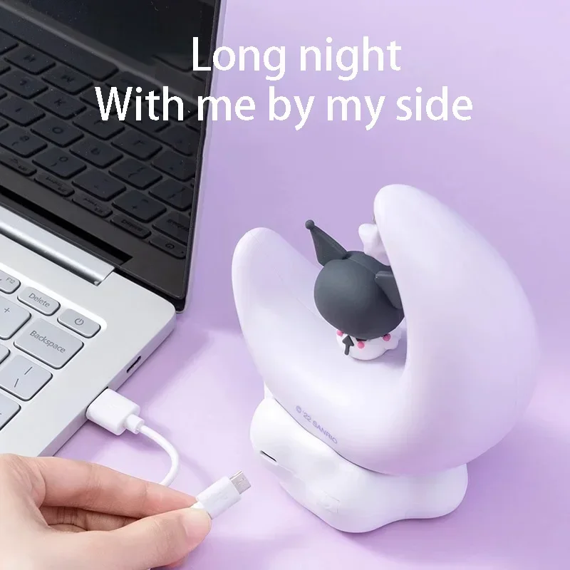 MINISO Sanrio Light-emitting Ornaments Genuine Kawaii Kuromi Cinnamoroll Crescent Dream Led Night Light Girls Children's Gift