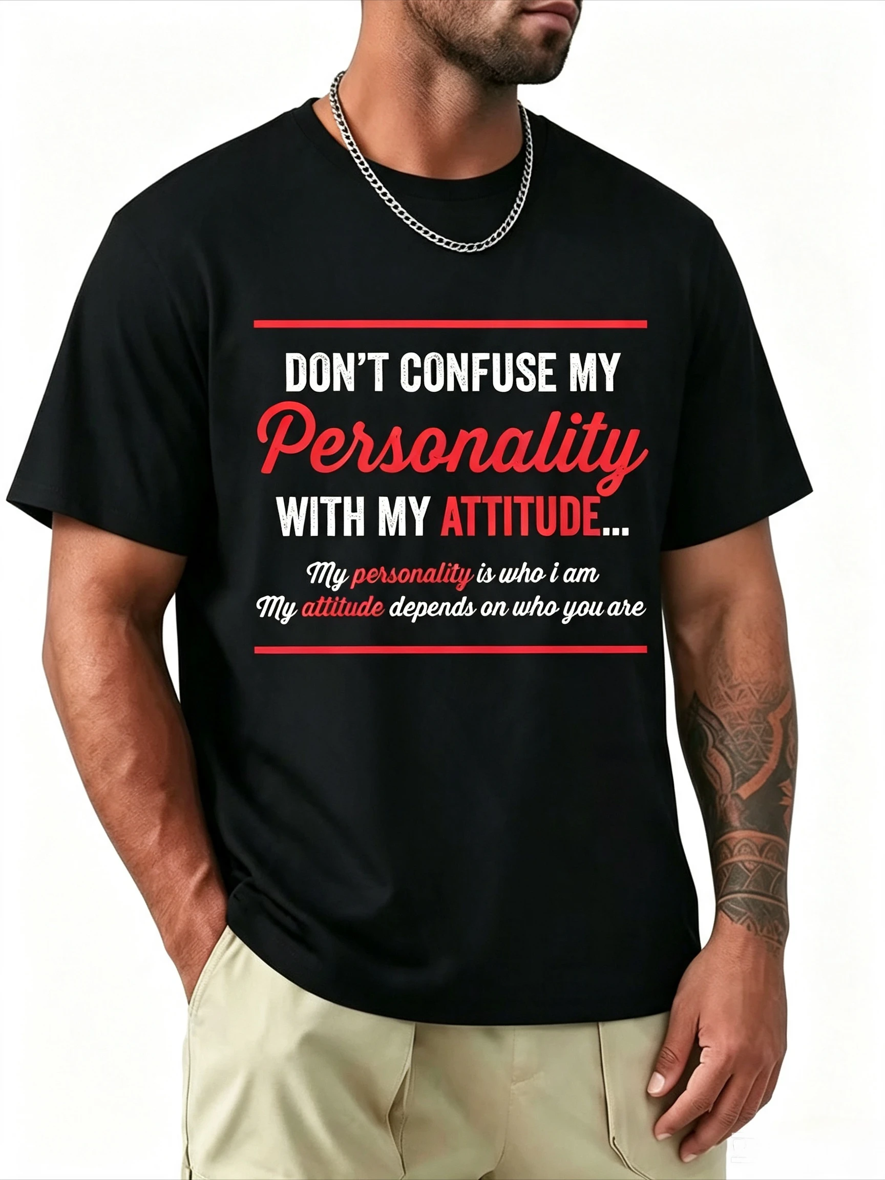 Attitude Depends on You Slogan T Shirt Cool Personality Text Graphic Casual Streetwear Cotton Short Sleeve Top