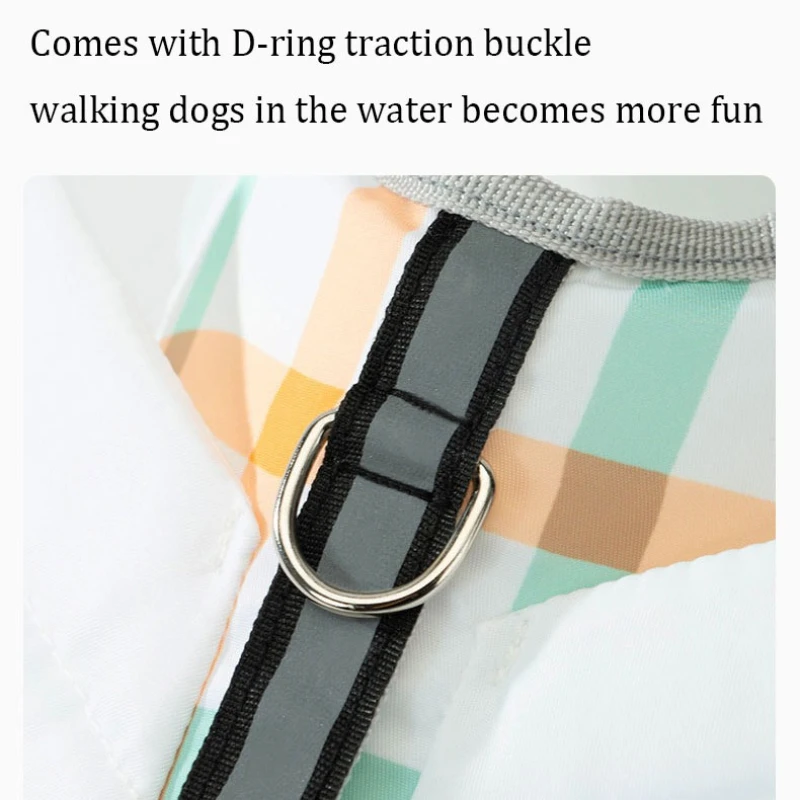 Plaid Dog Life Jacket High Buoyancy Puppy Flotation Vest with Rescue Handle Adjustable Pet Safety Lifevest for Water Activities view 4