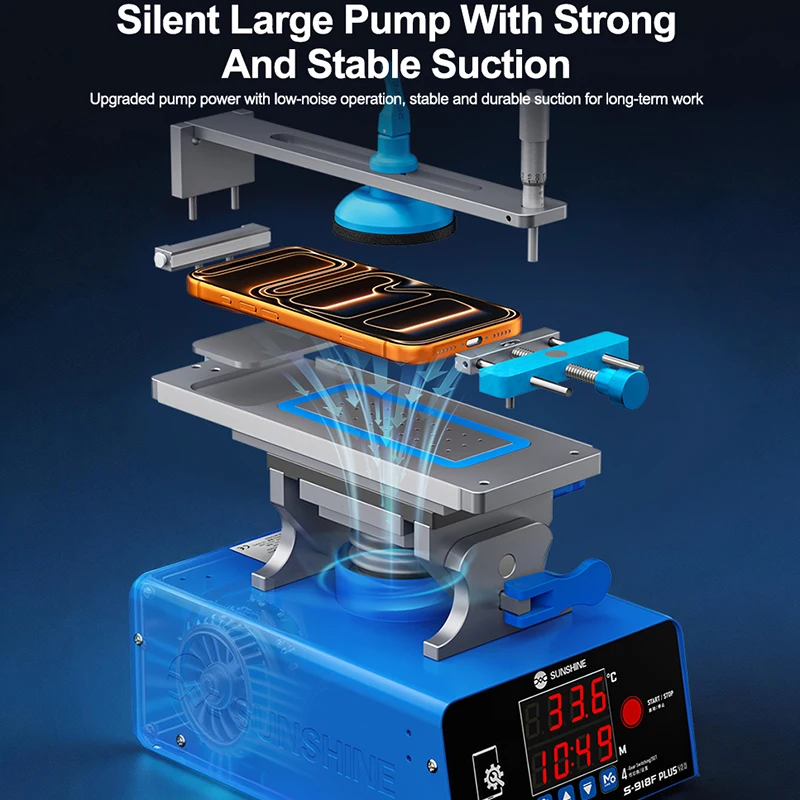 SUNSHINE S-918F Plus V2.0 Screen Separator All-in-one Screen Removal Stronger Suction Compatible with Flat and Curved Screens