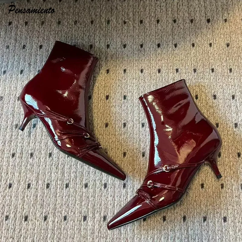 

Модные женские ботильоны из лакированной кожи с пряжкой на ремне, элегантные осенне-зимние офисные женские короткие ботильоны на высоком каблуке «Челси»