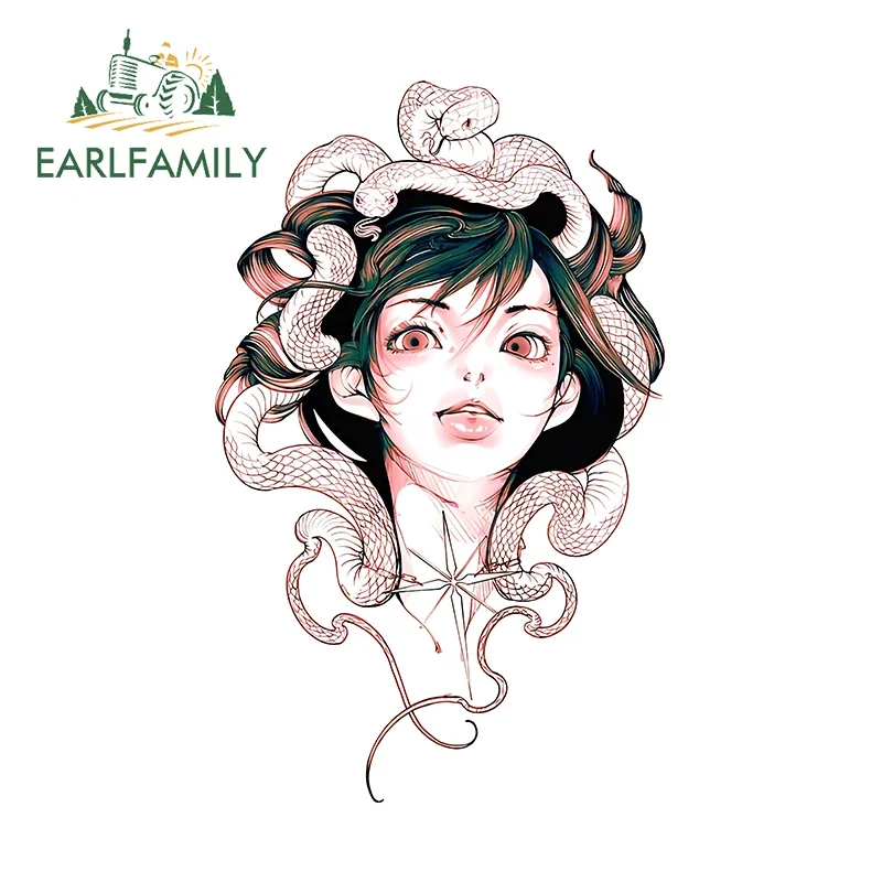 EARLFAMILY 13cm X 8.1cm For Cute Girl Snake Car Stickers Waterproof Cartoon Decals Car Accessories Creative Caravan Car Goods