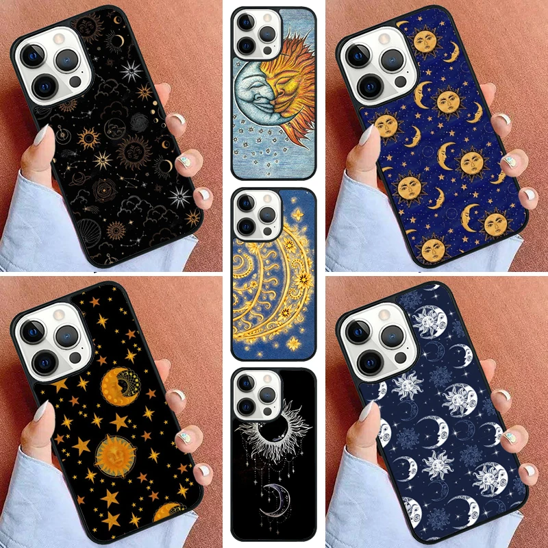 Vintage moon sun stars celestial Phone Case For iPhone 11 12 13 14 15 16 Pro Max Mini Cover For iPhone Max 5 6 7 8 Plus