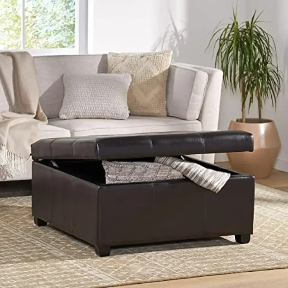 Oversized leather ottoman, square ottoman with living room storage, free shipping, espresso