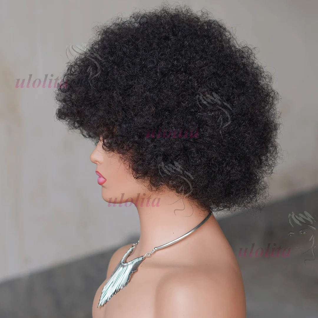 Afro Flauschige Lockige Echthaarperücken 70er Jahre Jerry Curl Perücke Eine Perücke Zwei Stile Kleberlose Perücke Flauschige Federnde Perücke Nass- und Trockenstyling – Detail 8