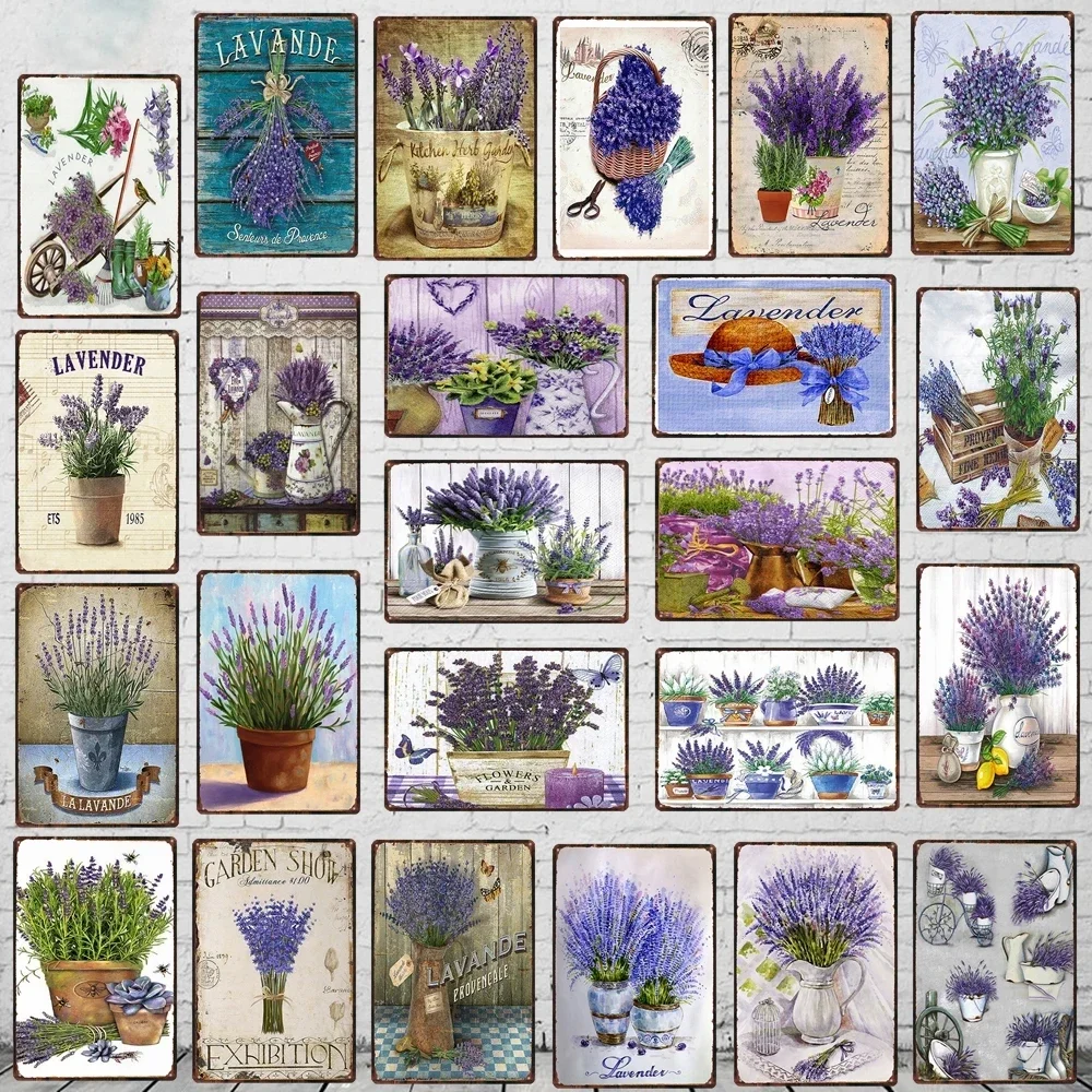 Garden Lavender Metal Tin Signs Plate Purple Flower Farmhouse Plaque Wall Art Home Vintage Coffee Club Decoration Friend Gift