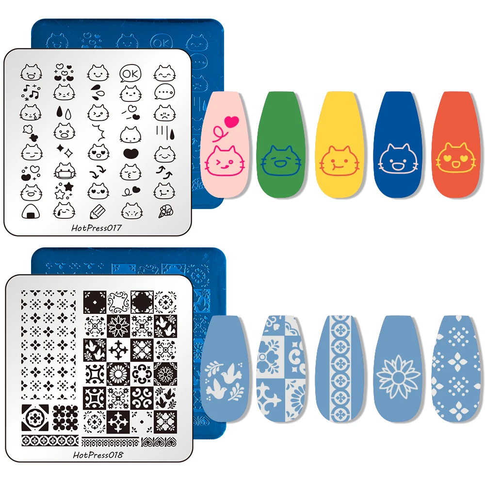 1pc 3D Cute Cat Patterns DIY Nail Printing Template Vintage Bohemia Style Nail Stamping Plates Stencil Stamper Manicure DIY Tool
