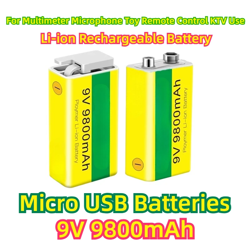 For Multimeter Microphone Toy Remote Control KTV Use 9V 9800mAh Li-ion Rechargeable Battery Micro USB Batteries 9 V Lithium