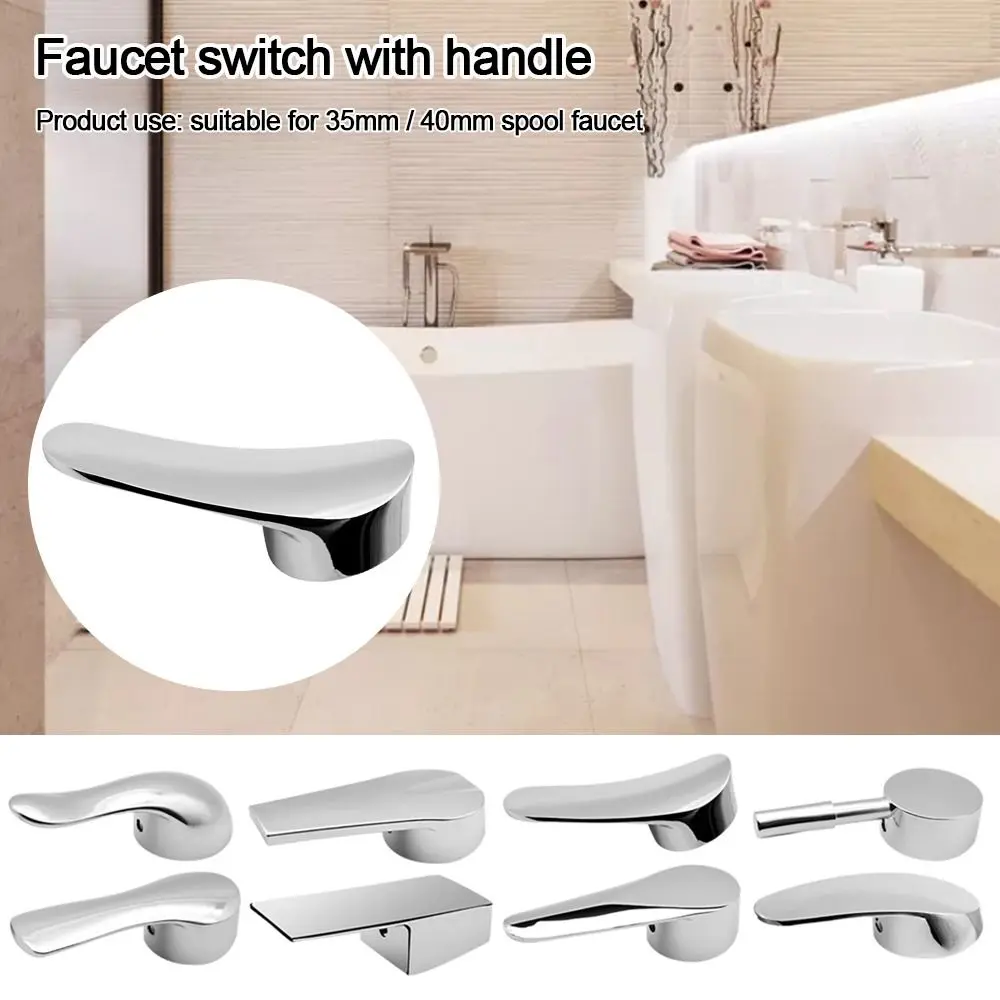 Chrome Plated Faucet Handle 35mm/40mm Hot Cold Faucet Mixer Tap Replacement Cover Metal Lever Handle Replacement