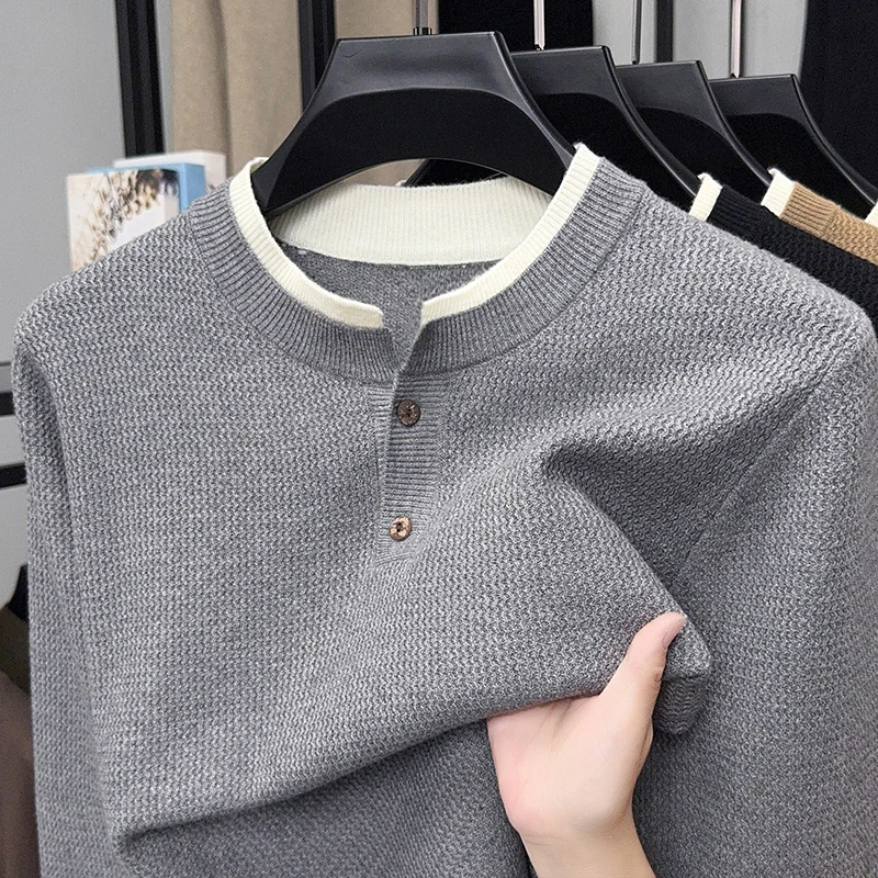 

2025 New Men's Spring and Autumn Fashion Japanese Long Sleeved Business Casual Sweater Men's Top