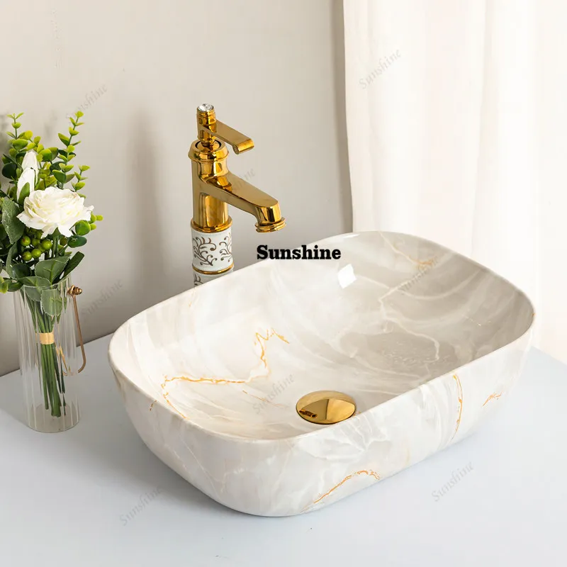 Ceramic counter basin Household square wash basin Balcony bathroom wash basin