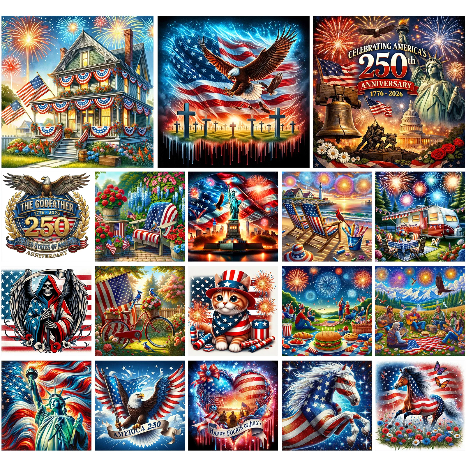 

USA 250th Anniversary Full DIY 5D Round Drill Diamond Dots Paintings Picture Arts Craft Crystal Art Paint by Diamond 40x40cm