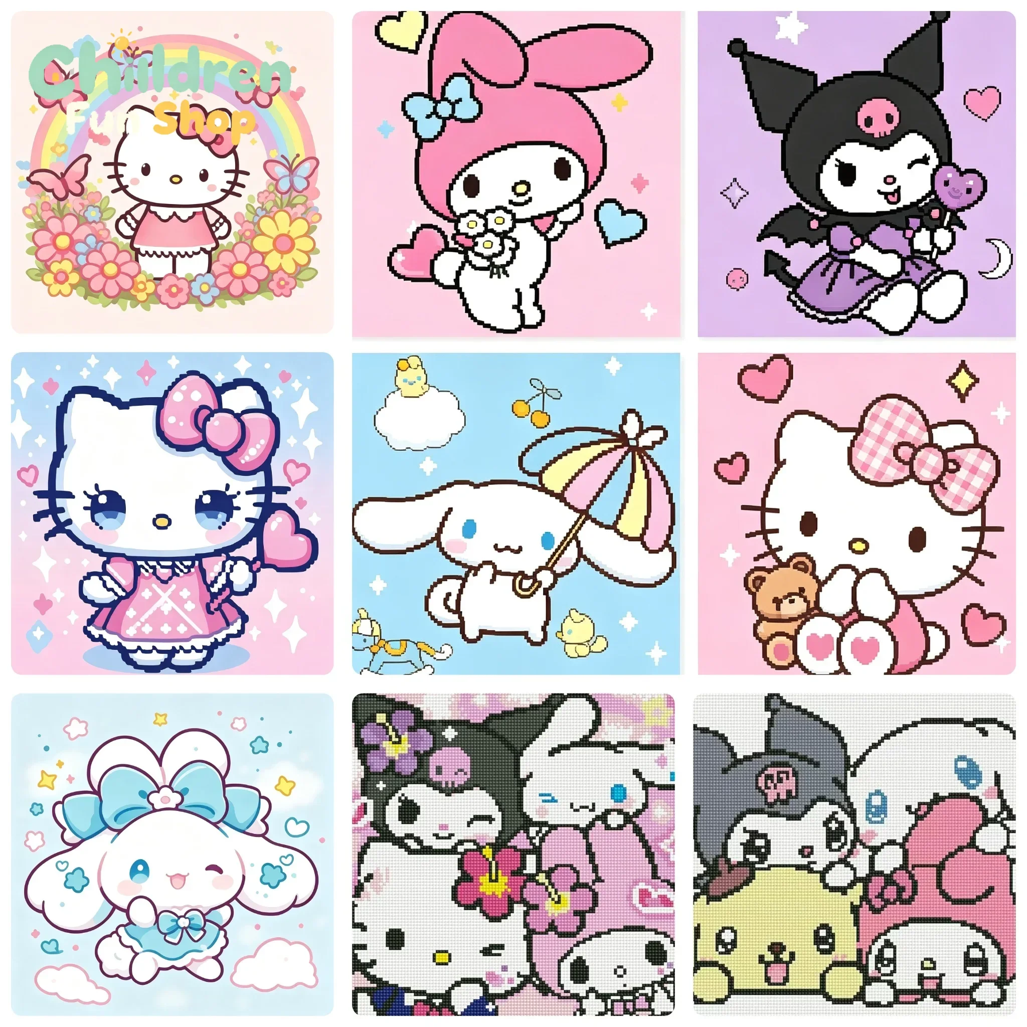 DIY 5D Diamond Painting, Sanrio Cute Pixel Character Art, Hobby Craft For Home Wall Decor, Ideal Gift For Art Lovers,No Frame