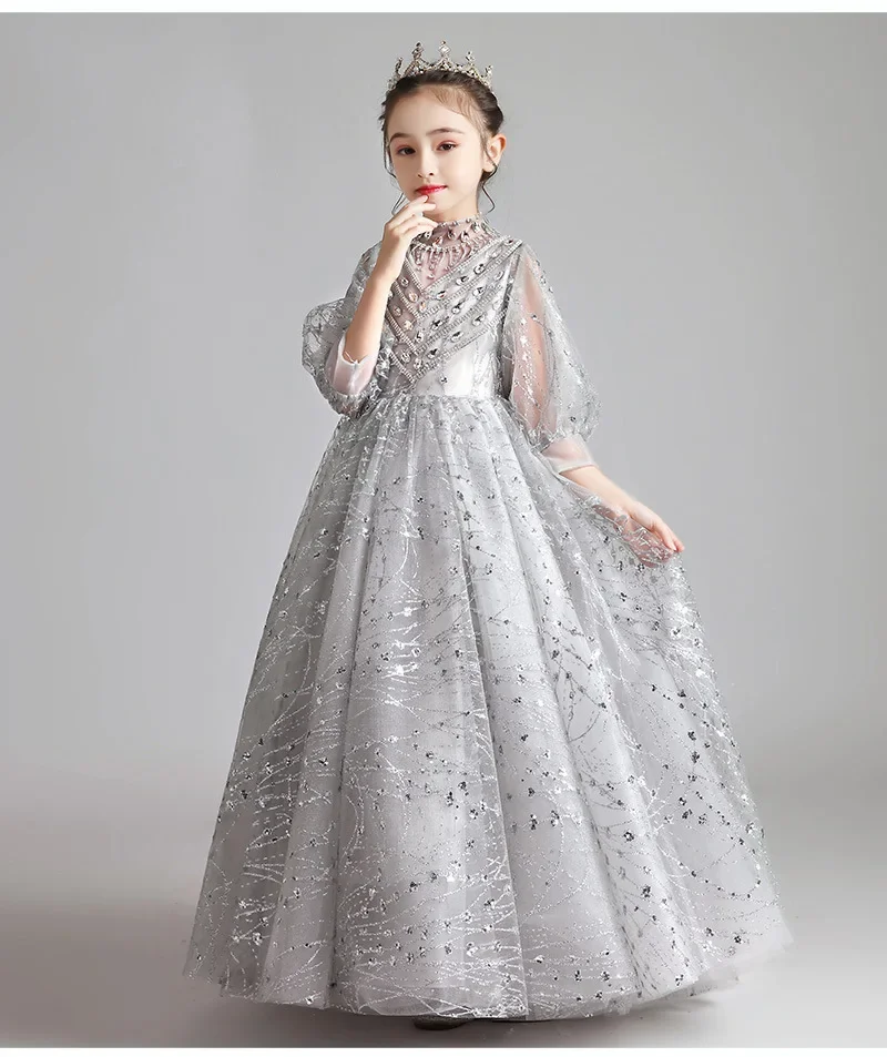 High-End-Abendkleid für Kinder, elegantes Party-Hochzeitskleid für Mädchen, Ballkleid, Geburtstag, Prinzessin, Bankett, Pailletten, langes Kleid – Detail 3