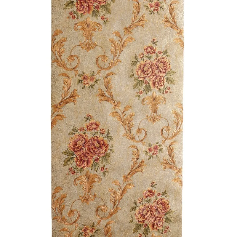 American 3D Embossed Wallpaper Bedroom Living room Background Mural Floral Pattern Wall Paper Brown Home Decor