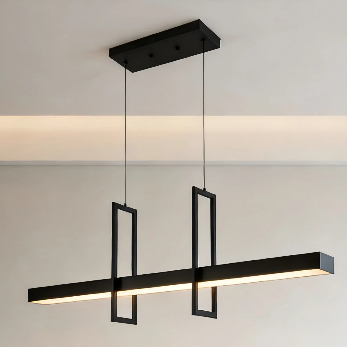 Modern Linear Black Pendant Light Minimalist Geometric LED Chandelier for Dining Room Kitchen Island Office