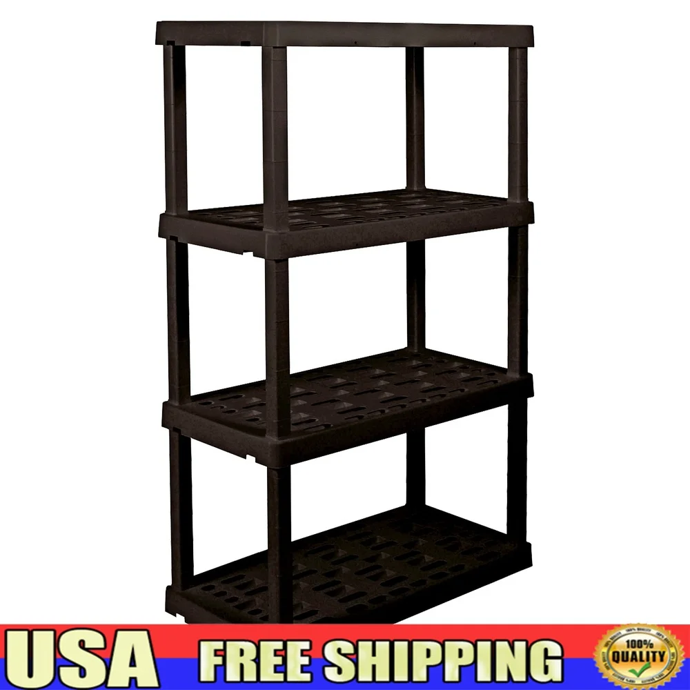 

4-уровневая пластиковая гаражная полка, сверхмощный блок для хранения, сборка без инструментов, вентилируемая отдельно стоящая система стеллажей, идеальный дом