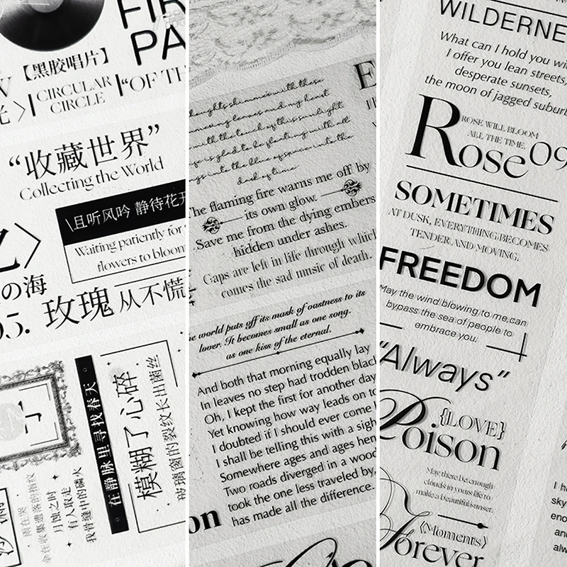 Text Words Washi Tape English and Chinese Calligraphy,