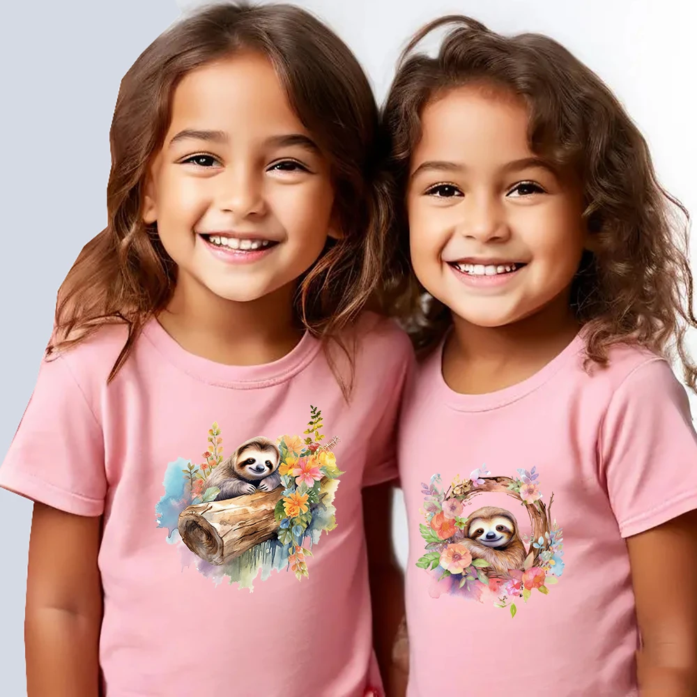 15cm Kid Color Flower Sloth Iron On Heat Transfer Stickers For Clothes DTF Pinted Vinyl Thermal Appliques Washable T-Shirt Decal