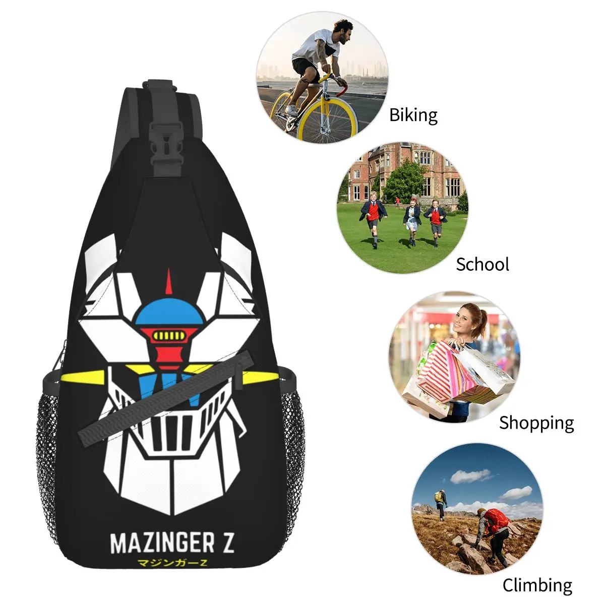 Actarus Mazinger Z Crossbody Sling Bag Cool Chest Bag Robot Grendizer Goldorak Shoulder Backpack Daypack Hiking Outdoor Camping