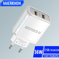 USB Charger 36W Real Fast Charging High Speed Quick Charge QC3.0 Mobile Phone Wall Adapter Muti 2 Ports for Huawei Xiaomi Iphone