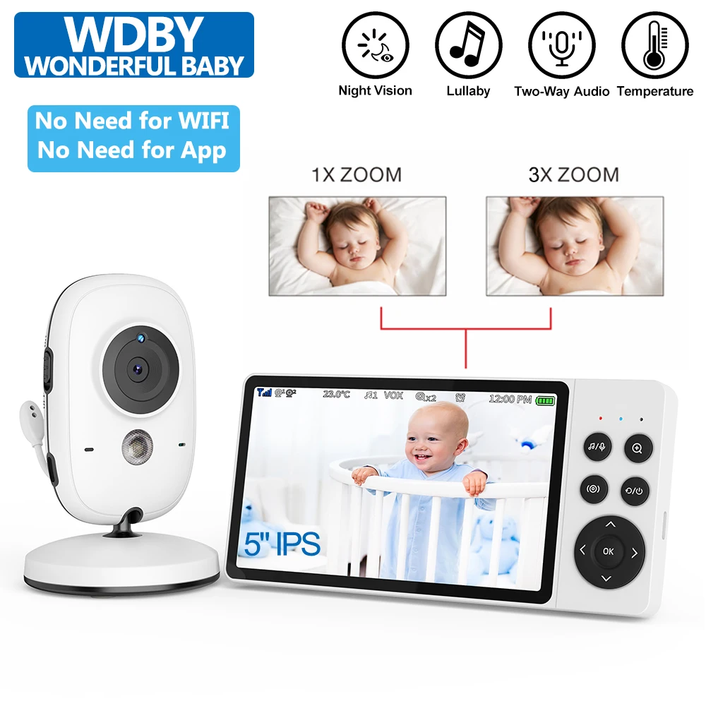 2026 NEW VB623 Video Baby Monitor 3x Zoom Wireless Surveillance 5.0 Inches LCD 2 Way Audio Talk Night Vision Security Babysitter