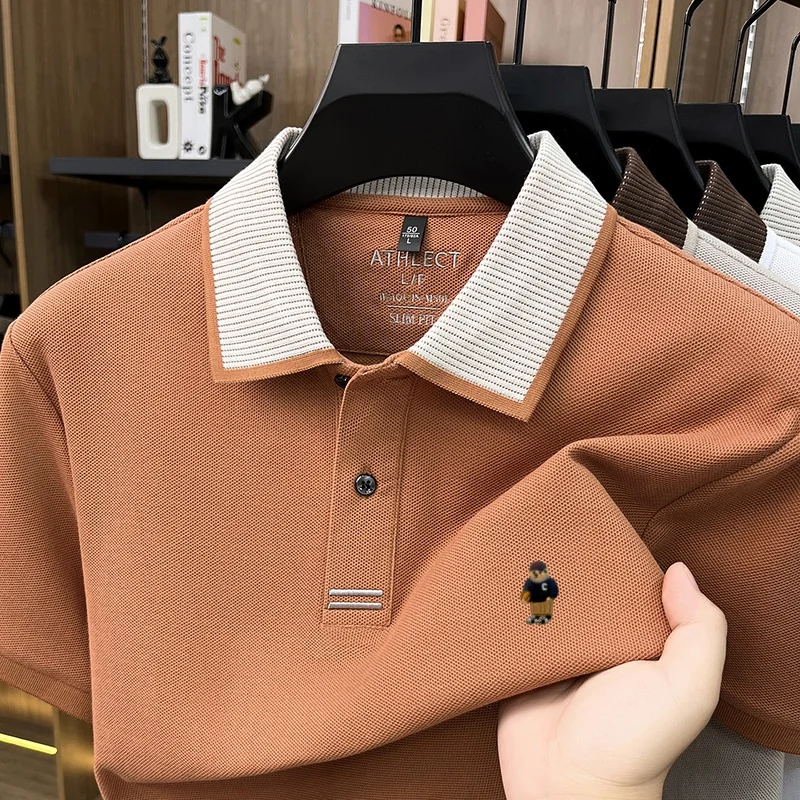 Luxuriöses 100% Baumwoll-Kurzarm-Poloshirt für Herren, neuer Trend, Marken-Cartoon-Bären-Stickerei, atmungsaktives, bequemes, lässiges Sommer-T-Shirt – Detail 15