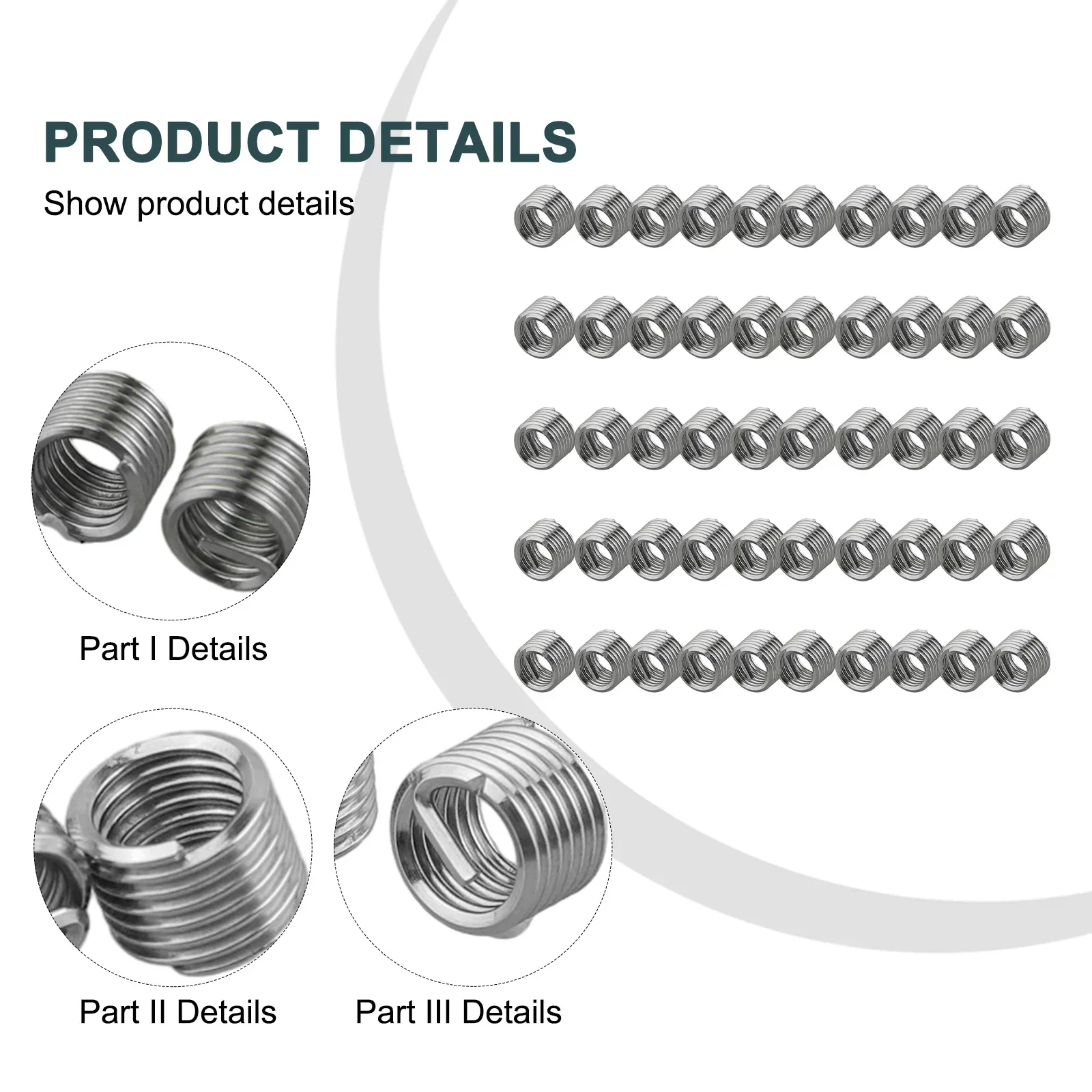 50pcs/pack Stainless-Steel Helicoil Wire Thread Insert M6 X 1.0 1.5D Insert Helicoil Wire Thread Repair Insert Accessory